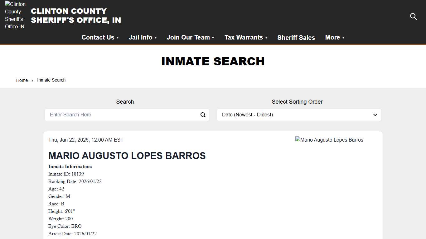 Inmate Search Clinton County Sheriff’s Office IN